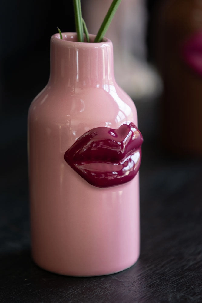 Small Pink Ceramic Vase With Lips