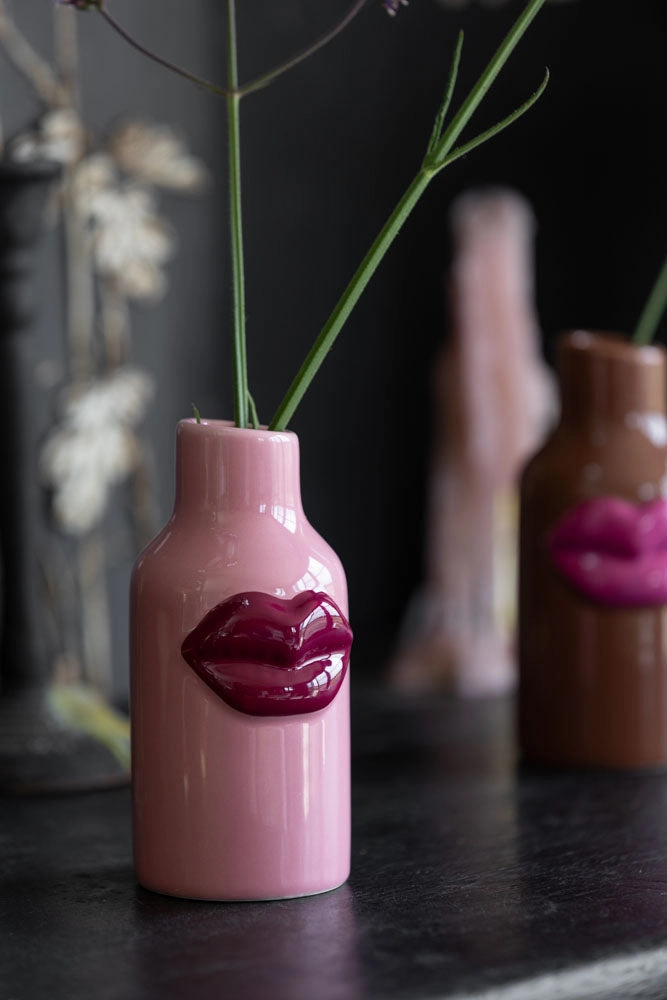 Small Pink Ceramic Vase With Lips