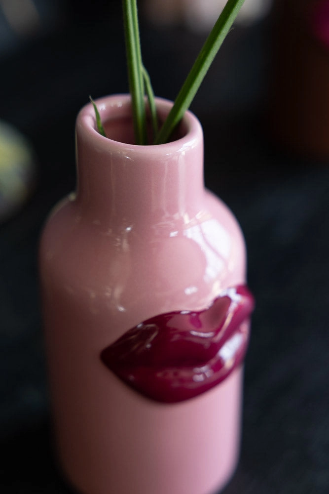 Small Pink Ceramic Vase With Lips