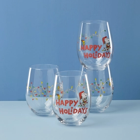 Snoopy Christmas Glass Tumblers - Set Of 4glass cups ,personalized mugs 