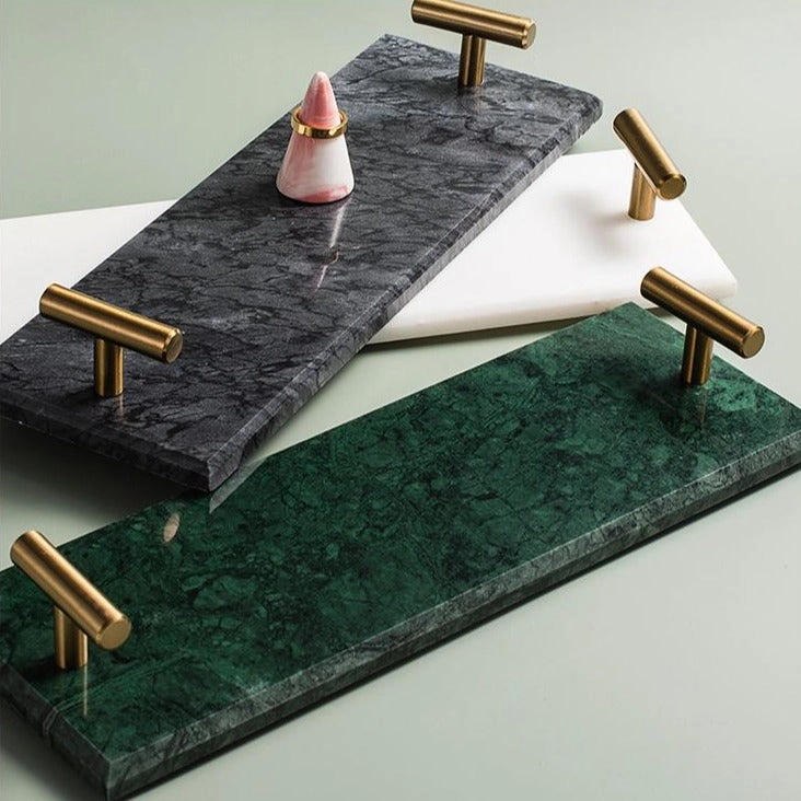 Solid Marble Serving Tray with Gold Handles