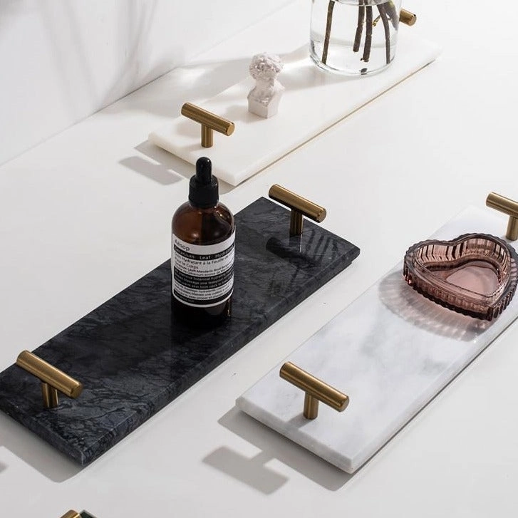 Solid Marble Serving Tray with Gold Handles