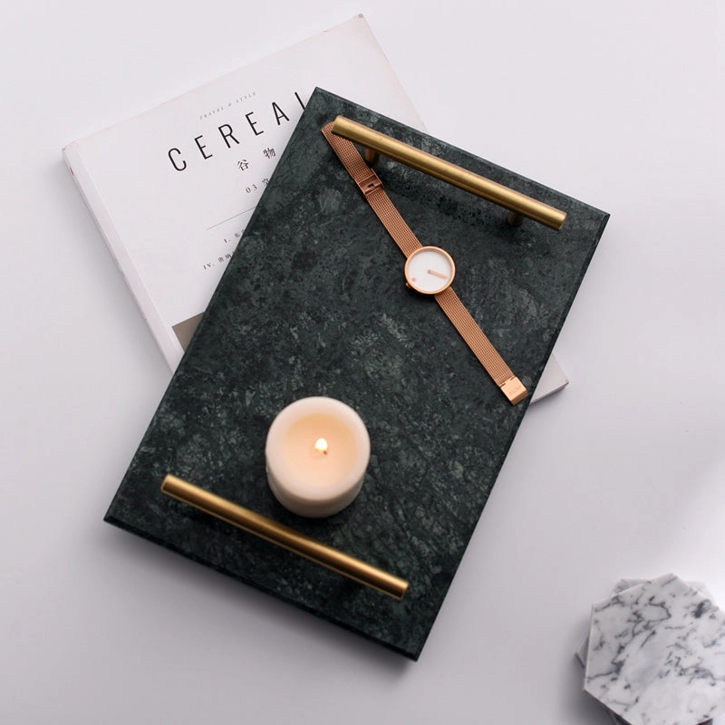 Solid Marble Serving Tray with Gold Handles