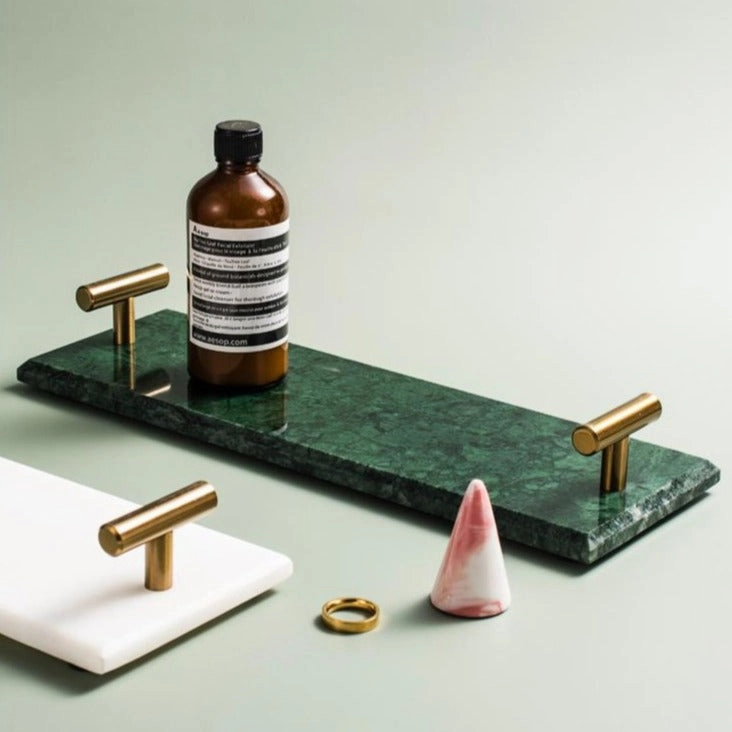 Solid Marble Serving Tray with Gold Handles