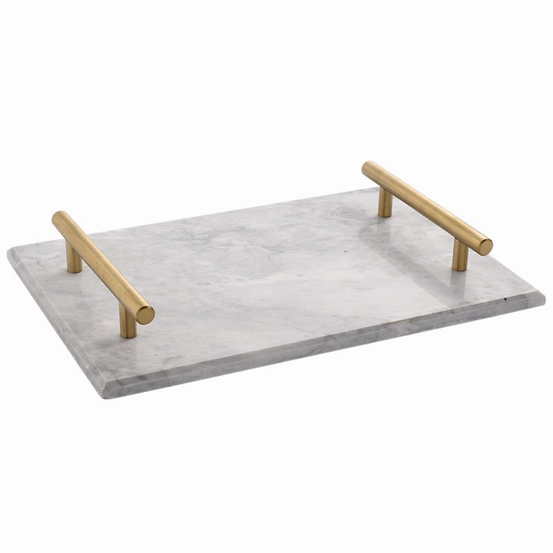 Solid Marble Serving Tray with Gold Handles