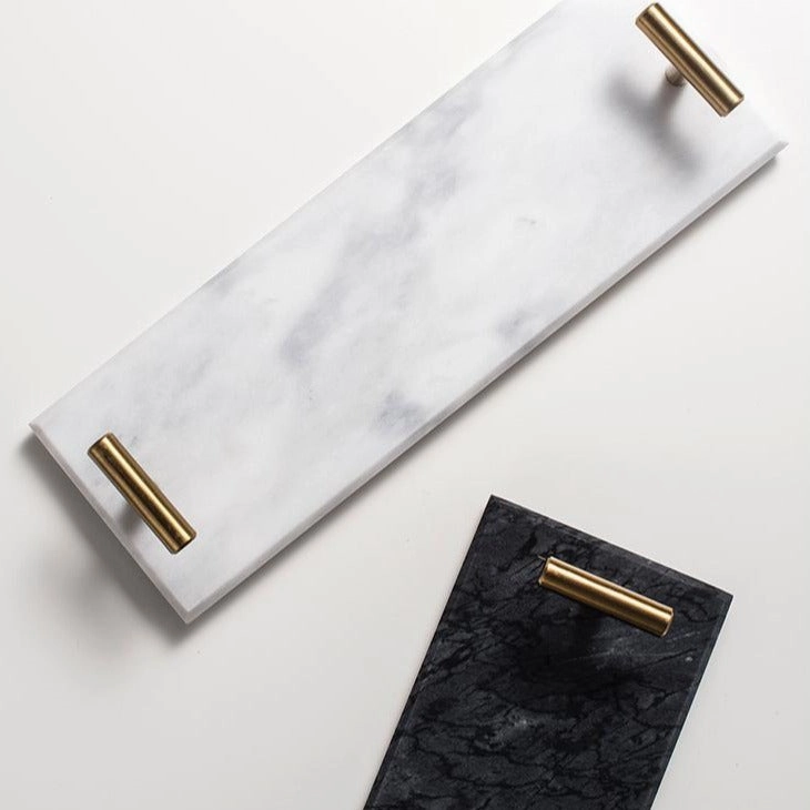 Solid Marble Serving Tray with Gold Handles