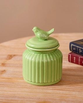 Songbird Ceramic Jar With Lid - Greenmodern kitchen decor ,kitchen dinner set ,dinnerware 