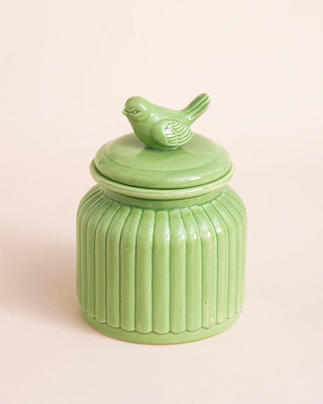 Songbird Ceramic Jar With Lid - Green
