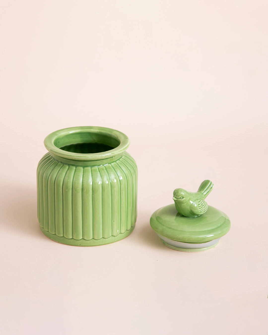 Songbird Ceramic Jar With Lid - Green