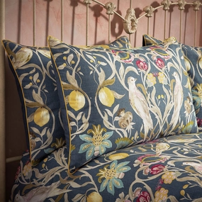 Songbird Traditional Floral Piped Pillowcase Pair Navyhome decor ,wall decor 