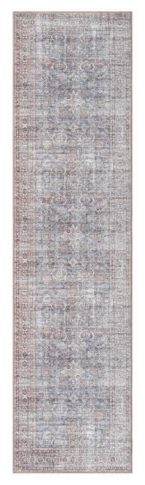 Sorra Blue and Brown Traditional Distressed Washable Runner Rugmodern color block patchwork rug