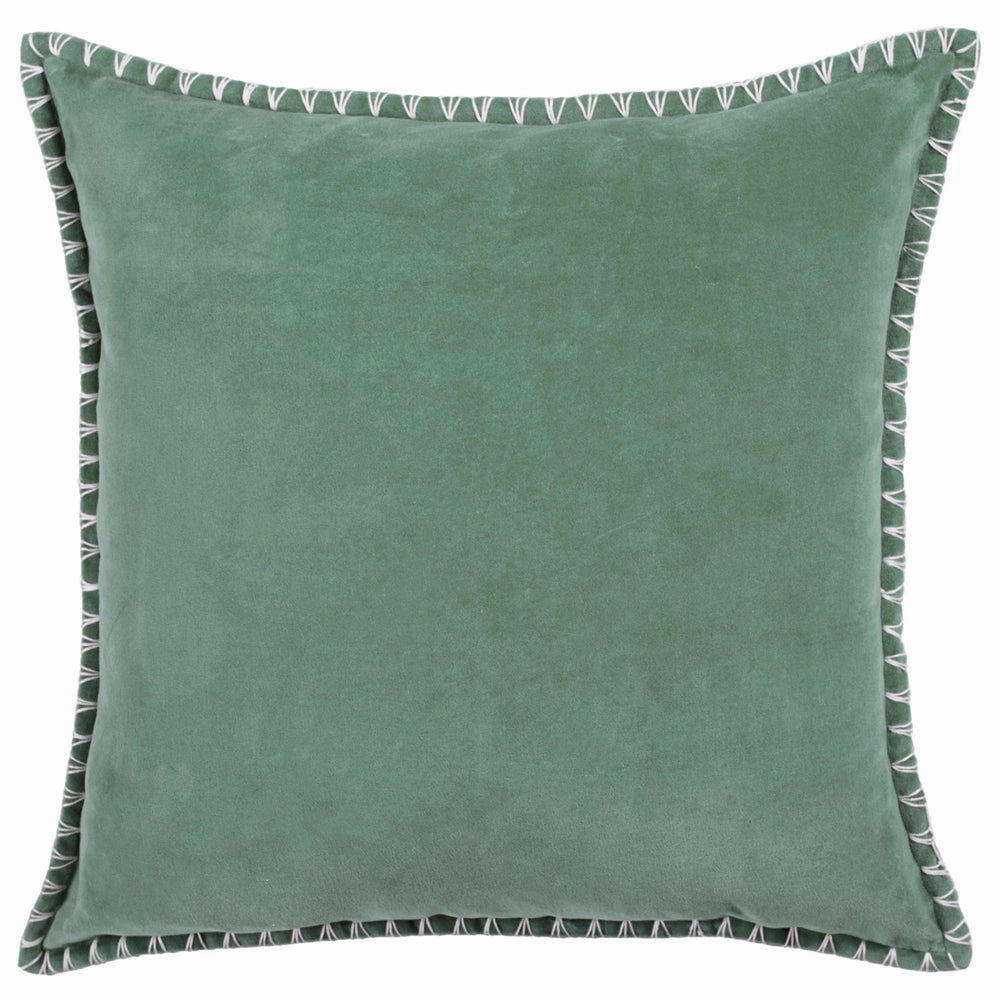 Stitch Embroidered Feather Cushion Seafoam