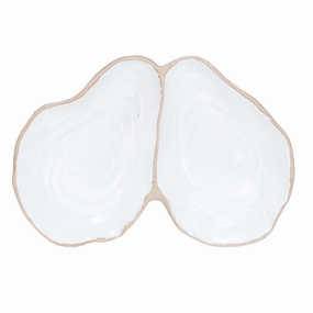 Stoneware Oyster Shell Shaped Dish with 2 Sectionsbedding sets ,throw blankets 