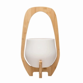 Stoneware Planter with Bamboo Standnordic style desktop ornaments
