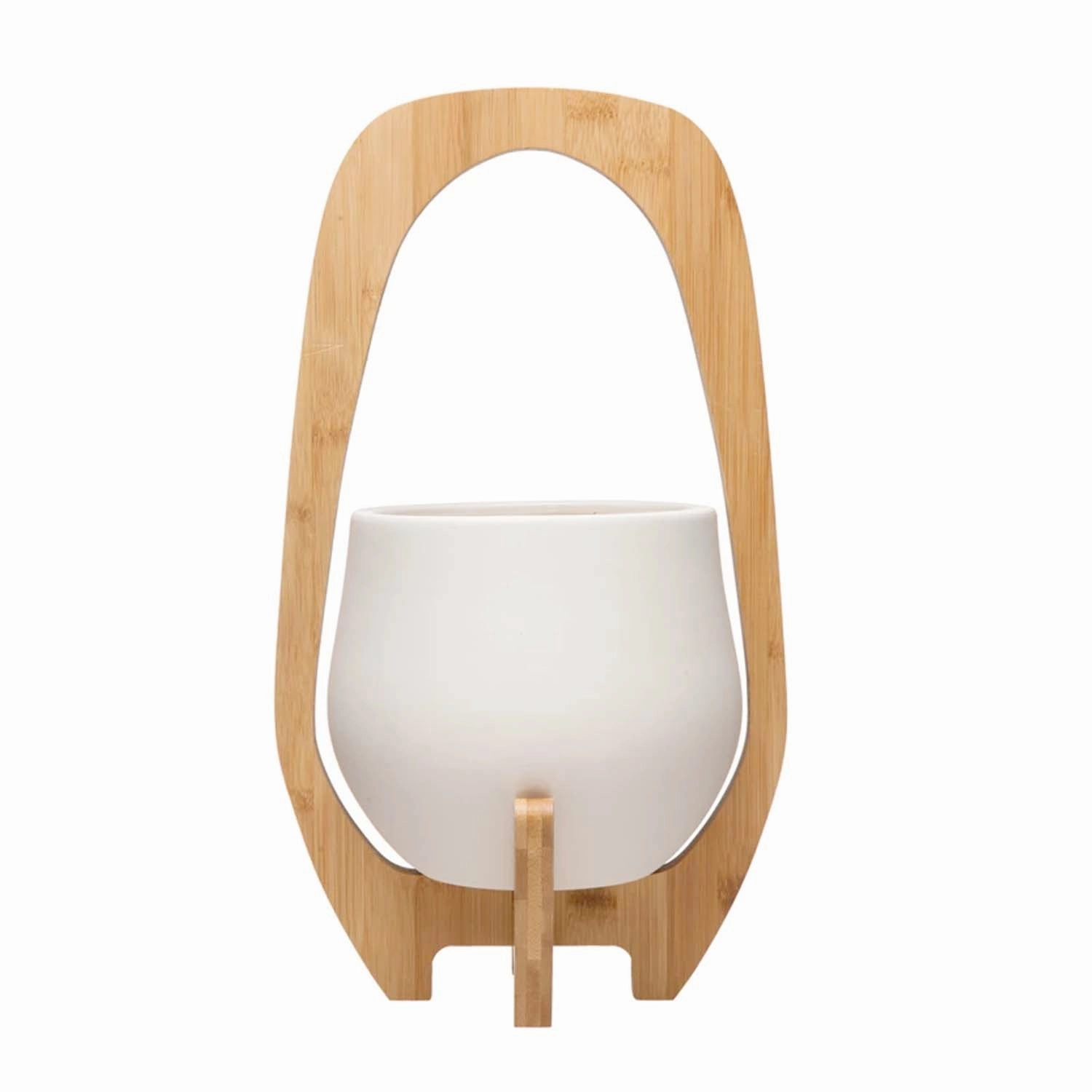Stoneware Planter with Bamboo Standnordic style desktop ornaments