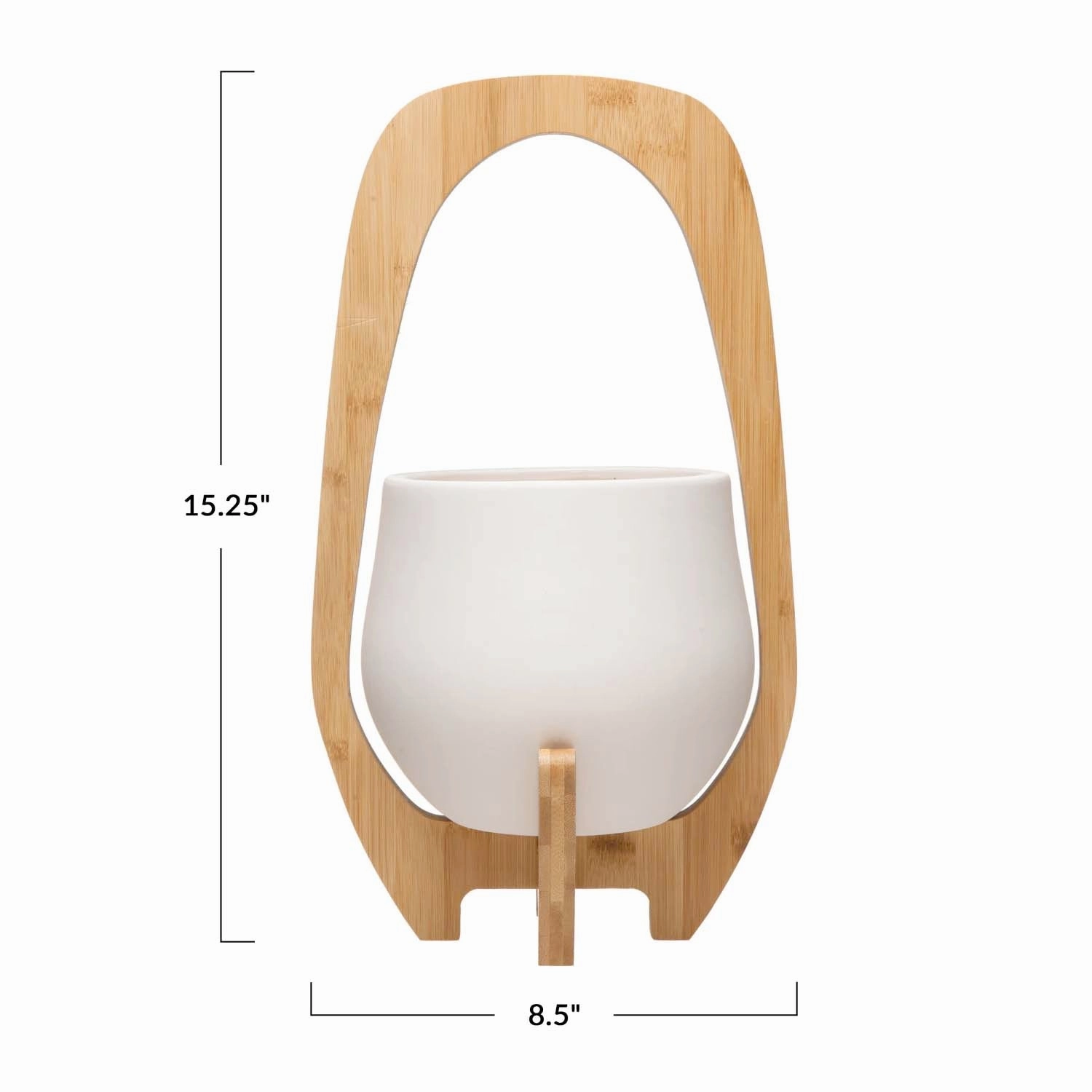 Stoneware Planter with Bamboo Stand