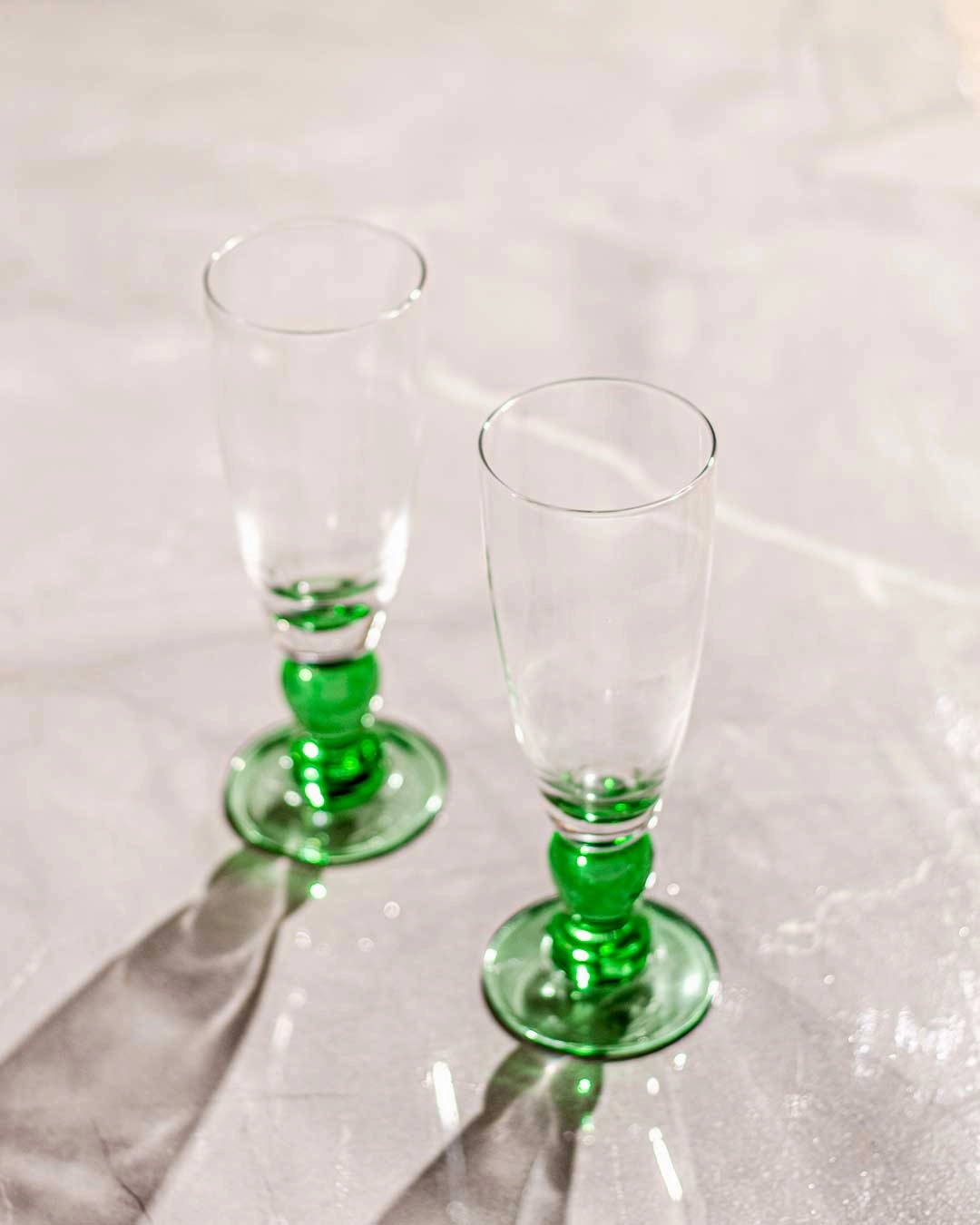 Swirl Green Champagne Flute - Set of 6