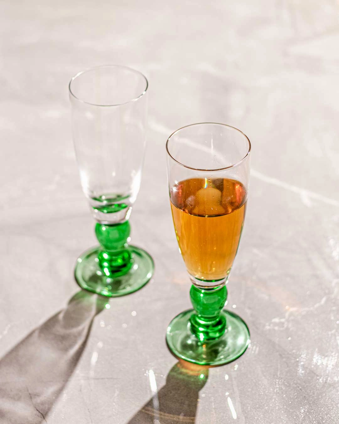 Swirl Green Champagne Flute - Set of 6