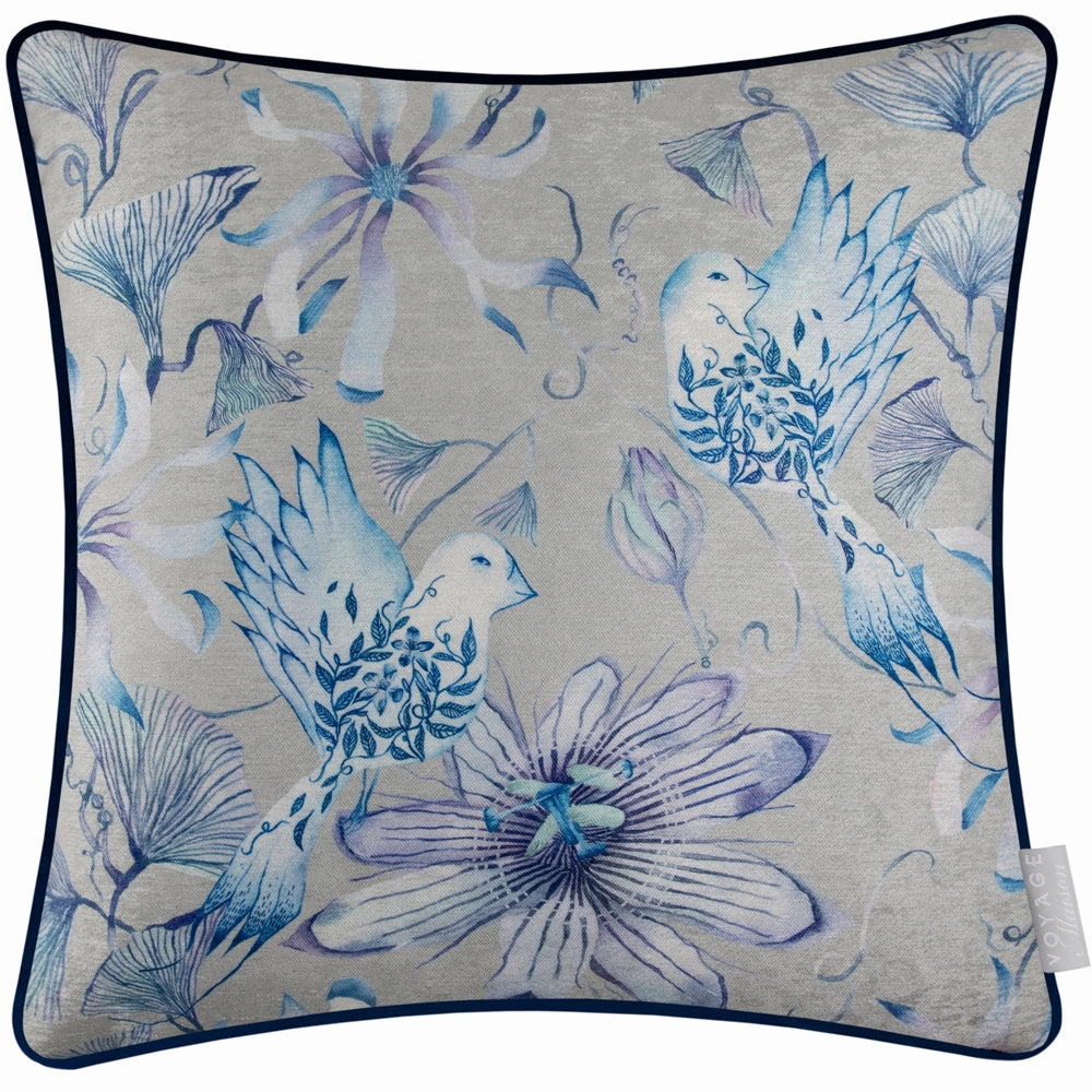 Sybil Printed Piped Cushion Blue