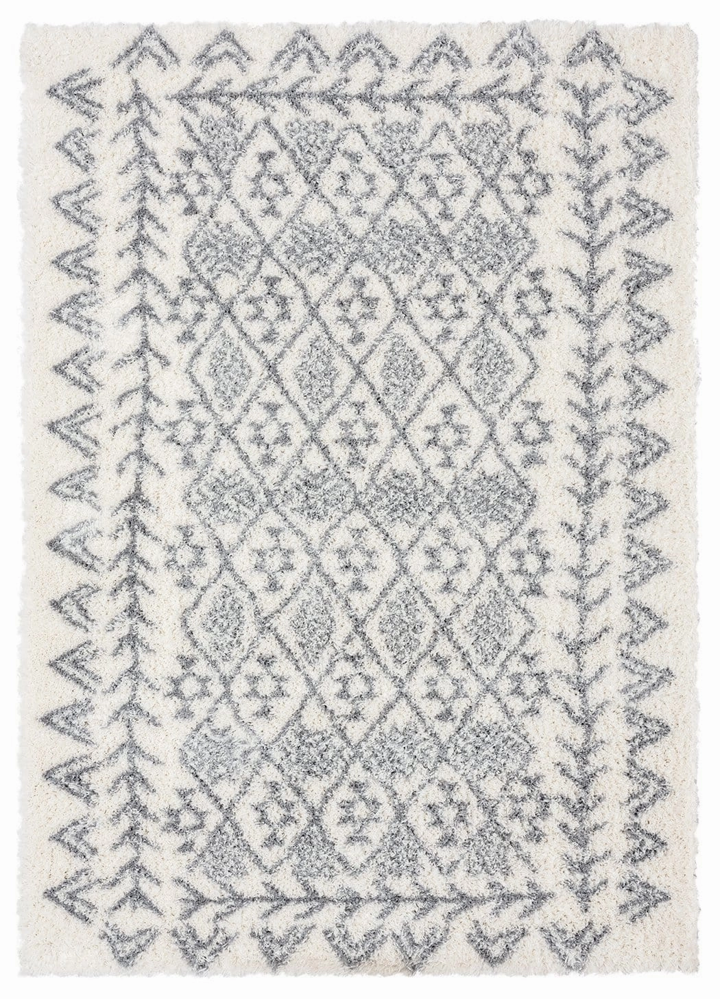 Tahnee Ivory And Grey Tribal Shag Rug *NO RETURNS UNLESS FAULTYmodern color block patchwork rug