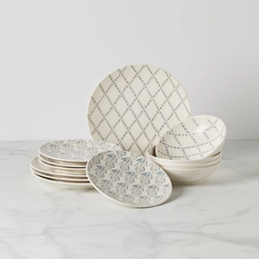 Textured Neutrals Chambray 12-Piece Setmodern kitchen decor ,kitchen dinner set ,dinnerware 