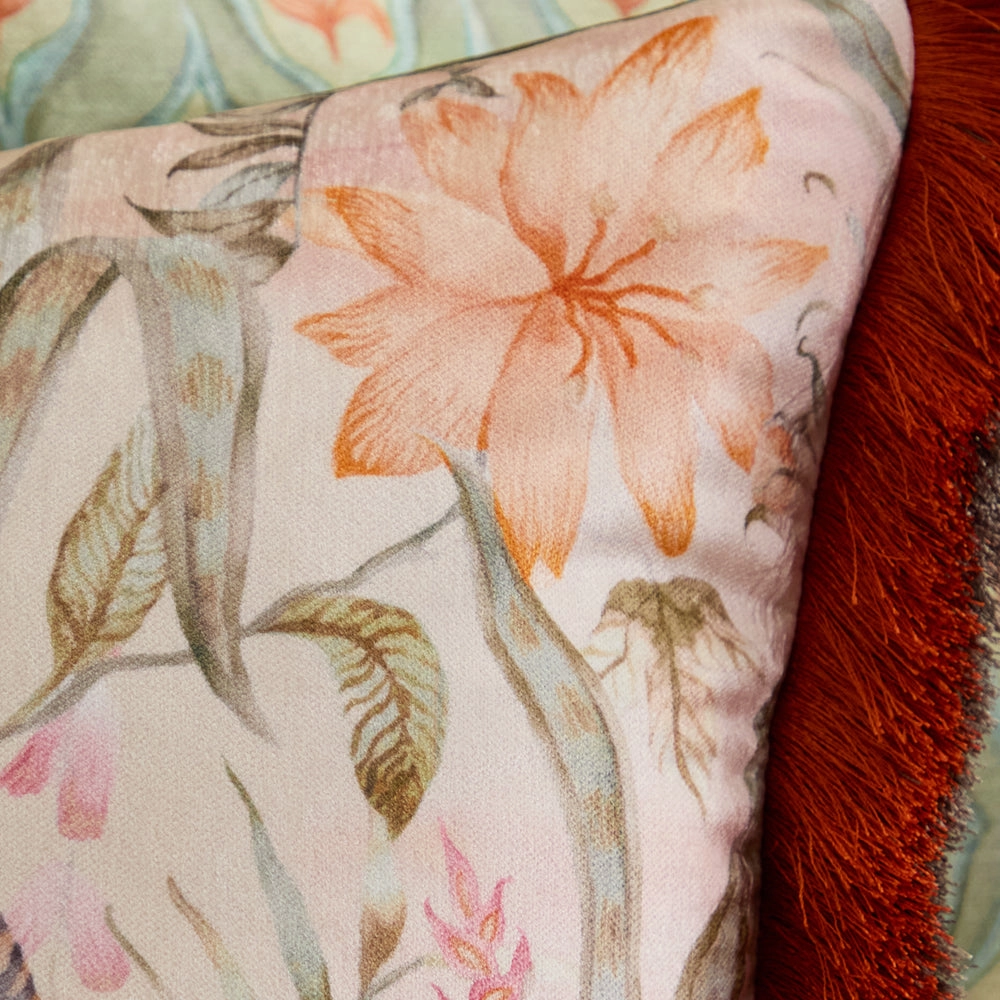 Tropical Utopia Printed Velvet Cushion Lotus