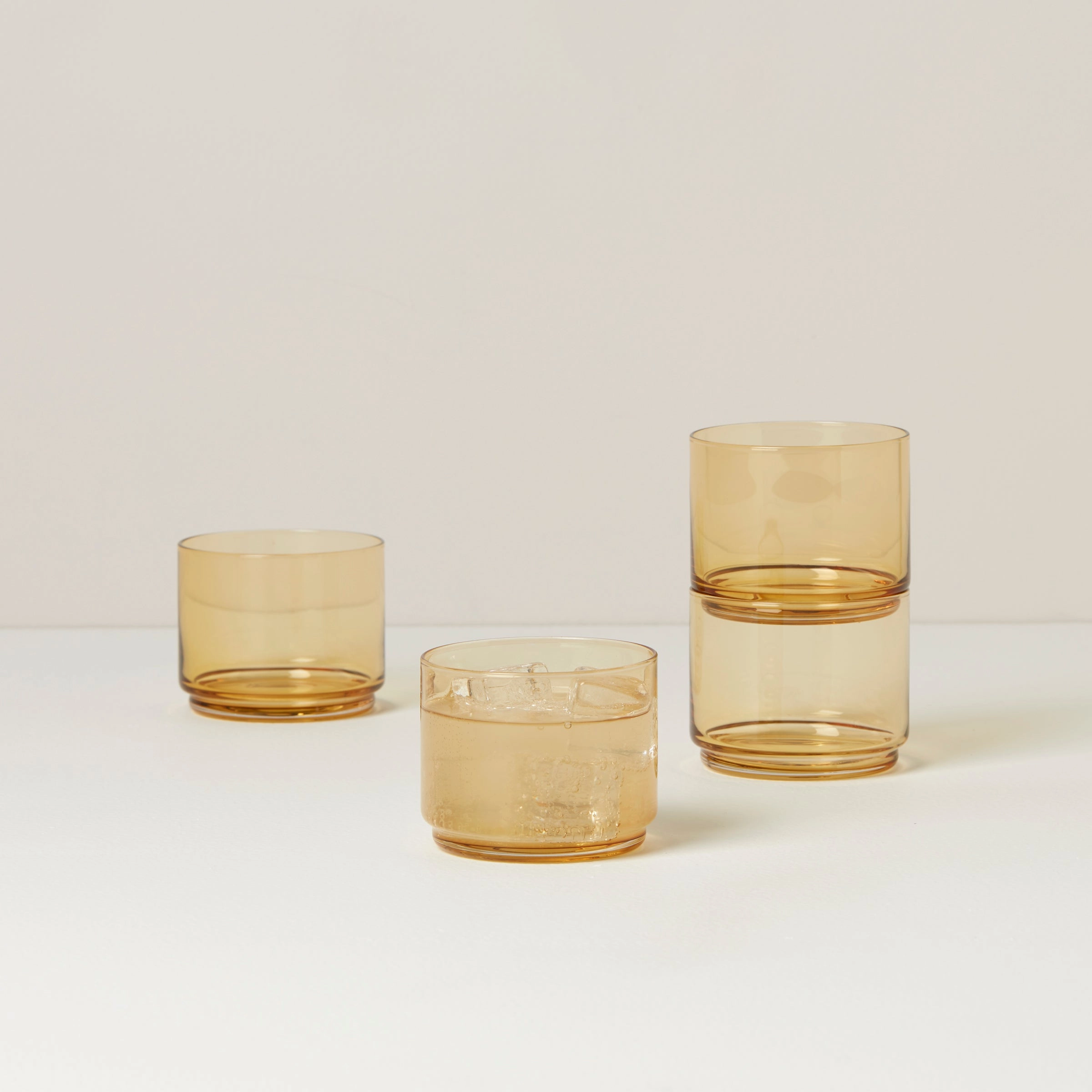 Tuscany Classics Stackable Amber Short Glasses - Set Of 4summer decor ,outdoor summer decor 