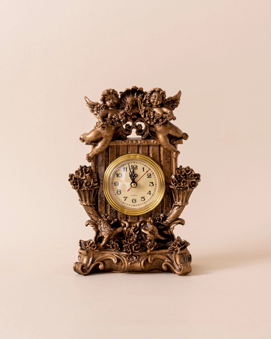 Twin Cherub Antique Table Clock