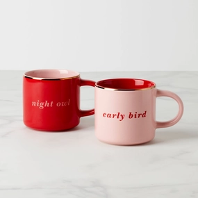Two of a Kind Early Bird & Night Owl Mugs - Set of 2glass cups ,personalized mugs 