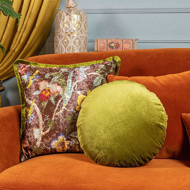 Velvet Oriental Garden Throw Cushion