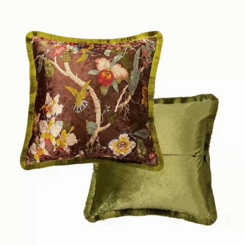 Velvet Oriental Garden Throw Cushion
