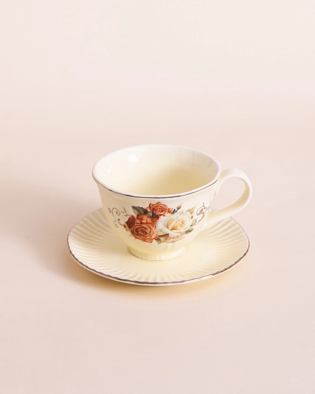 Vintage Floral Embossed - 13 Piece Tea Set with Stand