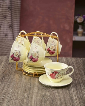 Vintage Floral Embossed - 13 Piece Tea Set with Standmodern kitchen decor ,kitchen dinner set ,dinnerware 
