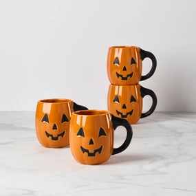 Vintage Halloween Figural Pumpkin Mugs - Set of 4halloween party decor ,outdoor halloween decor 