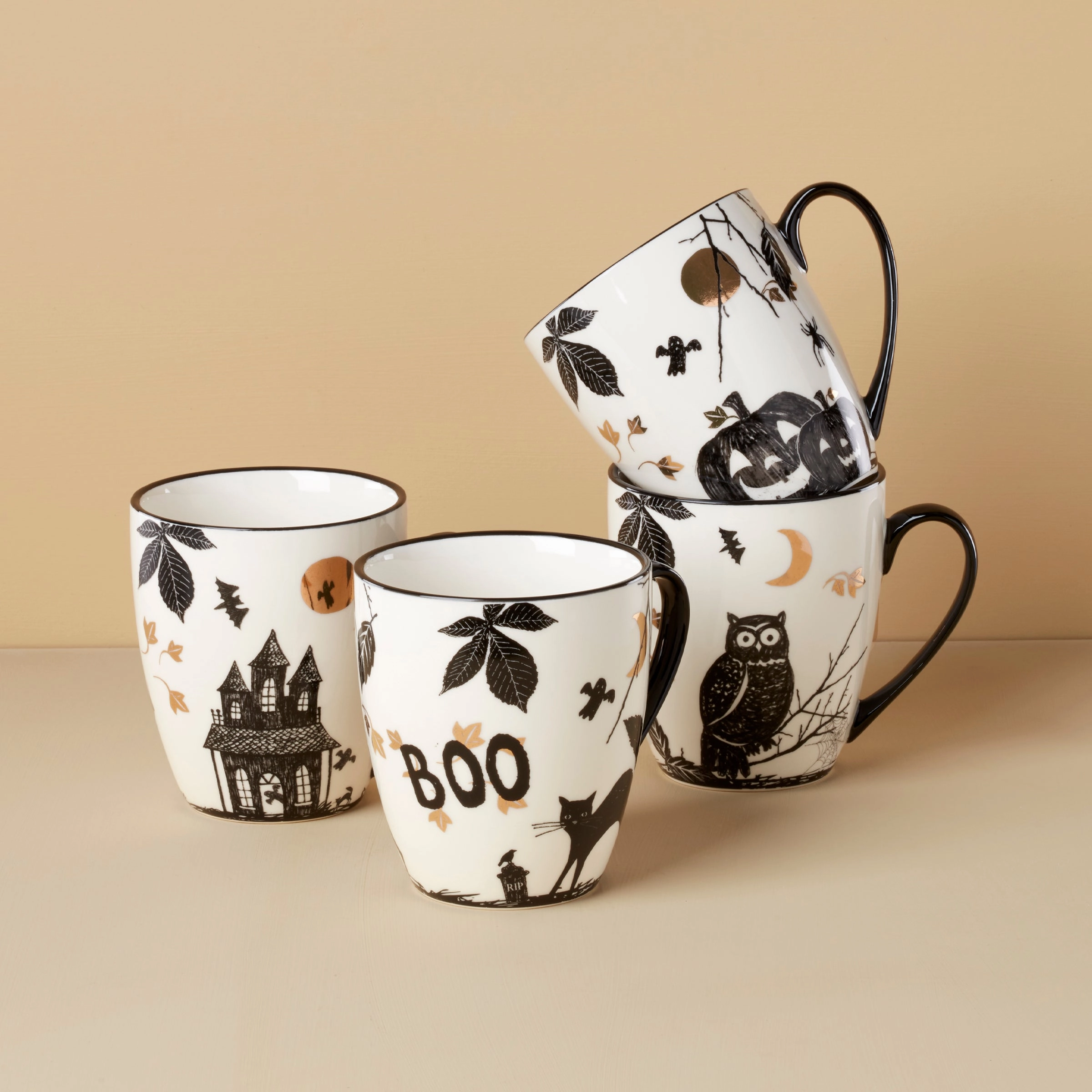 Vintage Haunted Halloween Mugs - Set of 4 - Assortedhalloween party decor ,outdoor halloween decor 