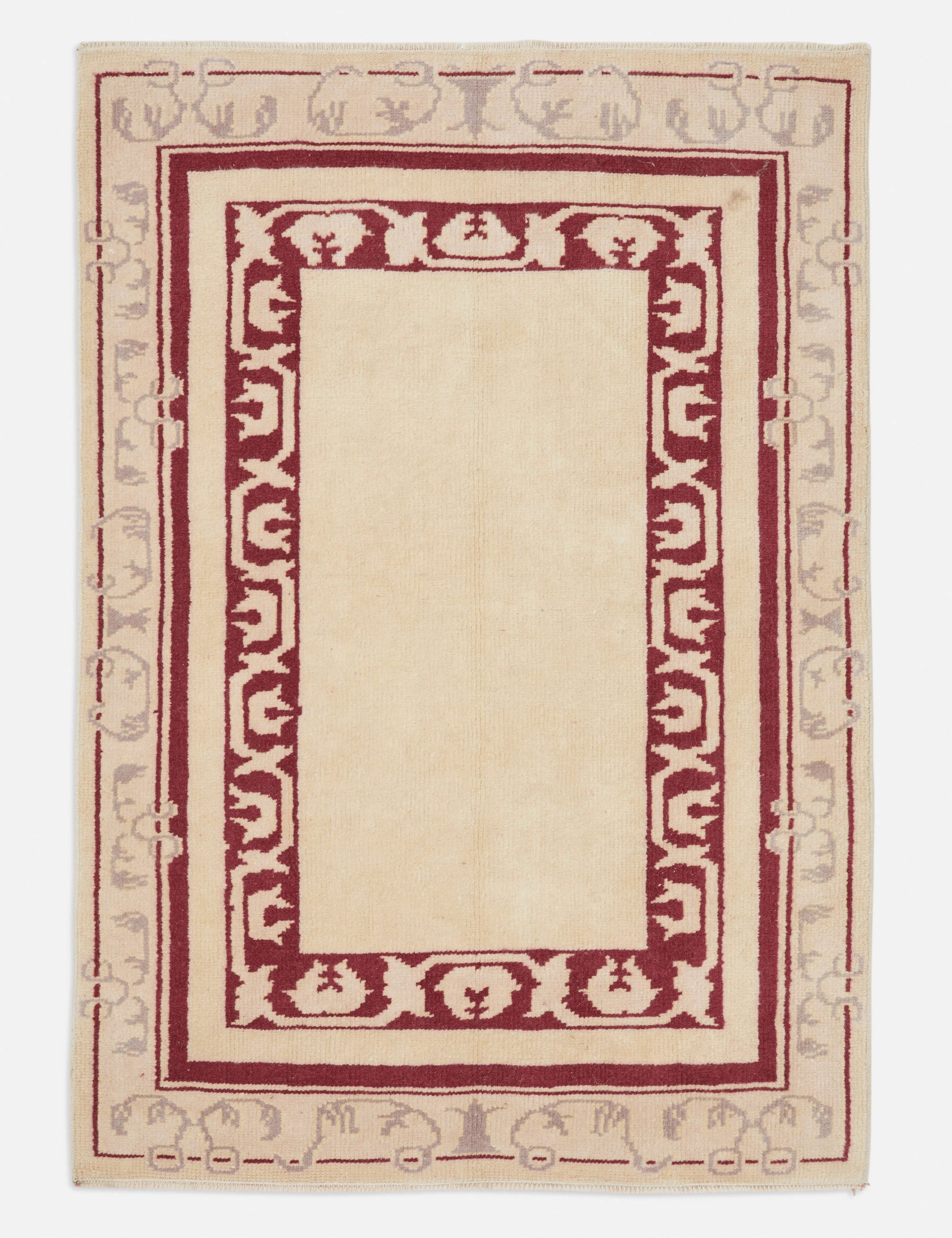 Vintage Turkish Hand-Knotted Wool Rug No. 256, 2'9" x 4'modern color block patchwork rug