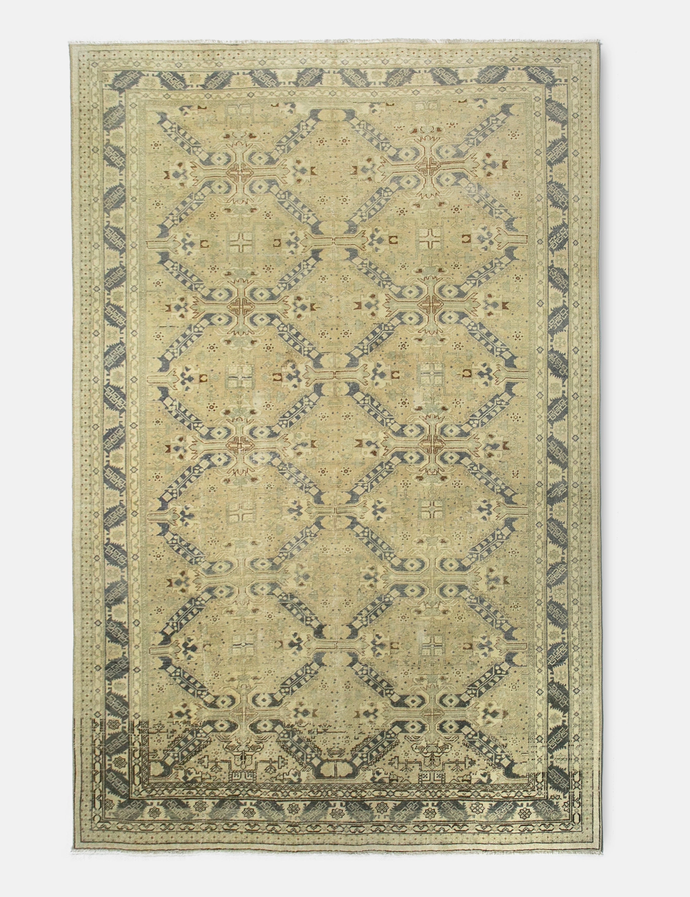Vintage Turkish Hand-Knotted Wool Rug No. 382, 6'5" x 9'5"modern color block patchwork rug