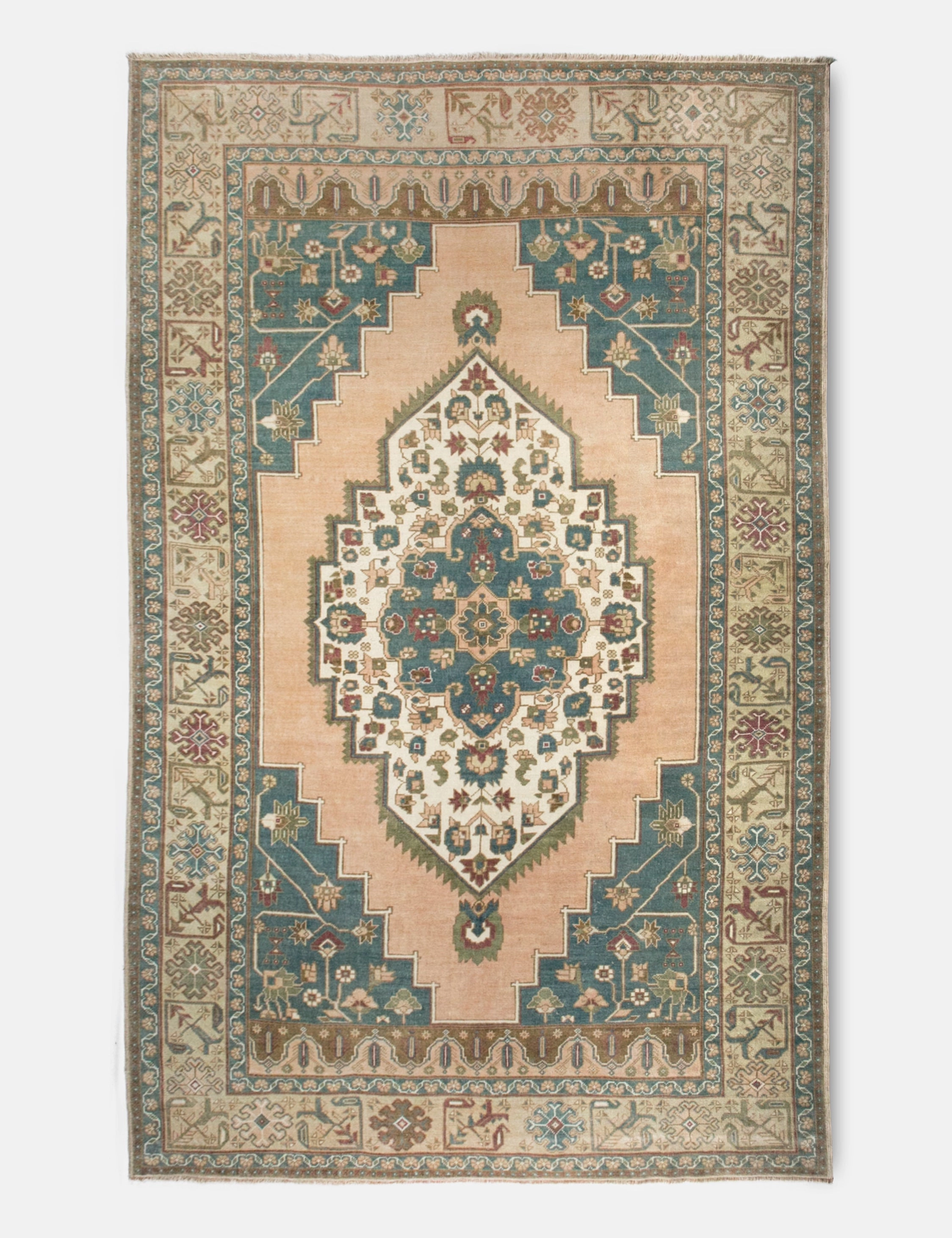 Vintage Turkish Hand-Knotted Wool Rug No. 383, 6'8" x 10'12"modern color block patchwork rug