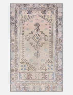 Vintage Turkish Hand-Knotted Wool Rug No. 423, 4'5" x 7'8"modern color block patchwork rug