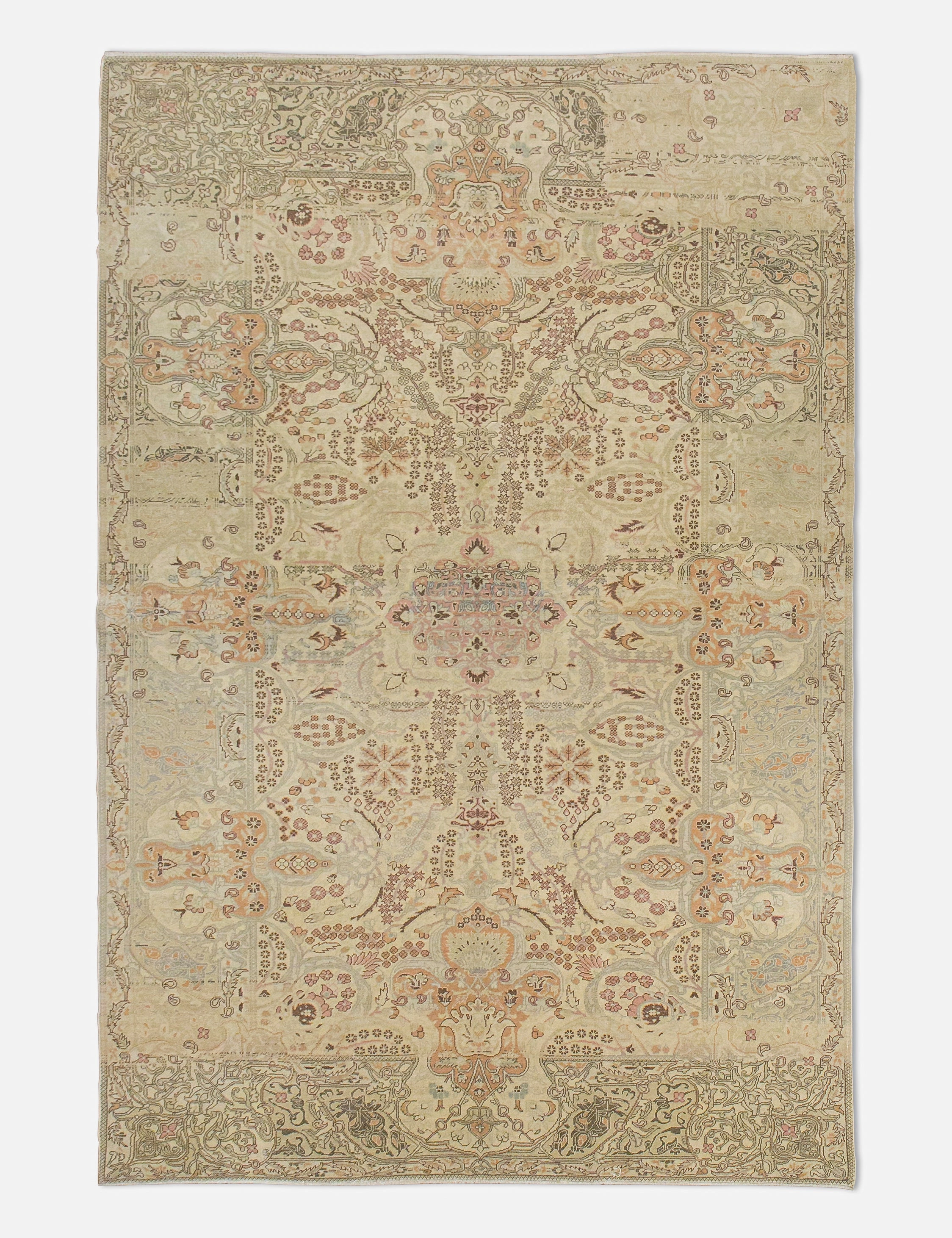Vintage Turkish Hand-Knotted Wool Rug No. 440, 6'7" x 9'7"modern color block patchwork rug