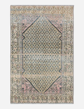 Vintage Turkish Hand-Knotted Wool Rug No. 449, 3'10" x 6'7"modern color block patchwork rug