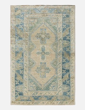Vintage Turkish Hand-Knotted Wool Rug No. 459, 4'4" x 6'7"modern color block patchwork rug