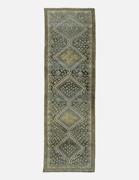 Vintage Turkish Hand-Knotted Wool Runner Rug No. 206, 2'12" x 8'8"modern color block patchwork rug