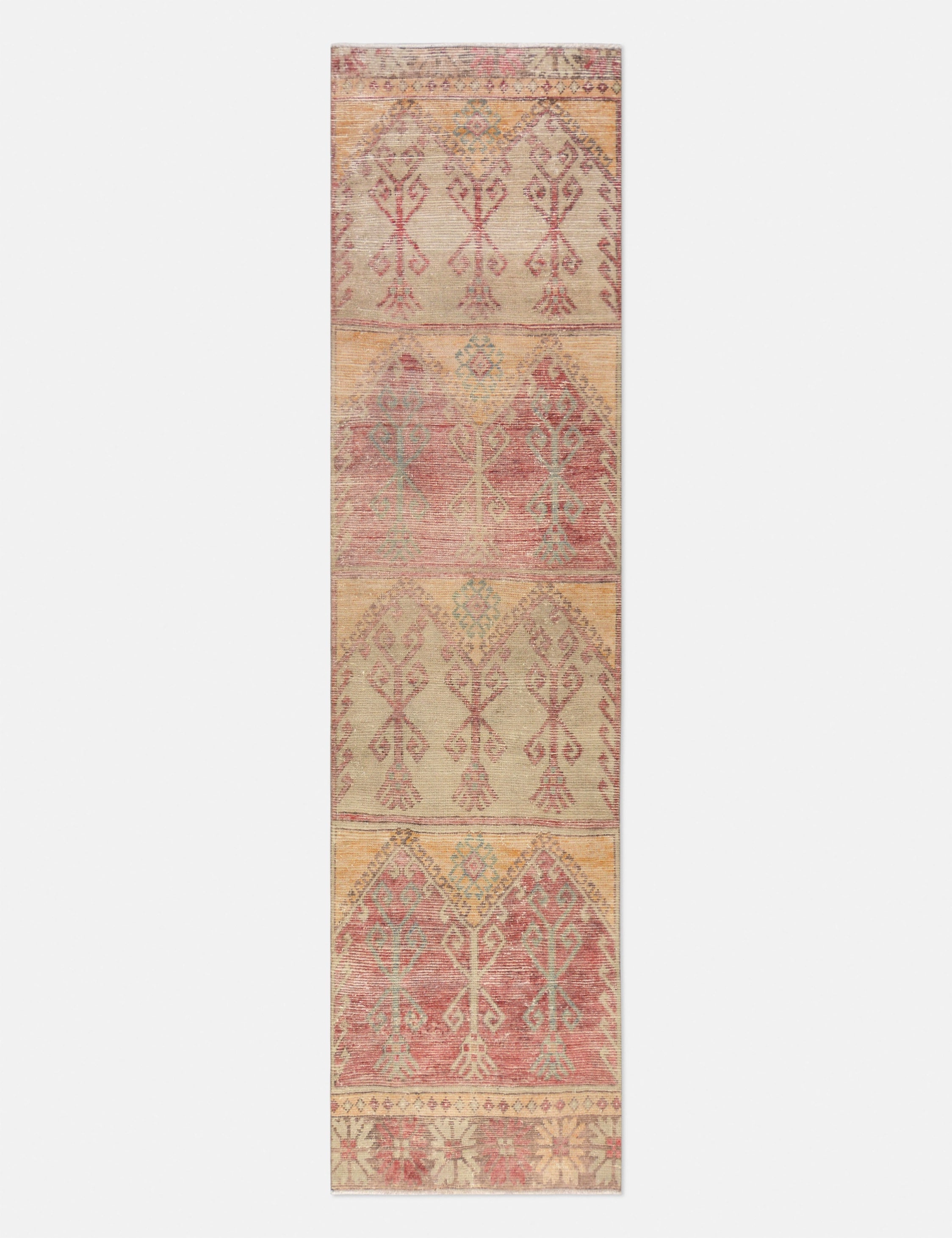 Vintage Turkish Hand-Knotted Wool Runner Rug No. 267, 3' x 11'8"modern color block patchwork rug