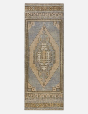 Vintage Turkish Hand-Knotted Wool Runner Rug No. 270, 3'2" x 8'6"modern color block patchwork rug