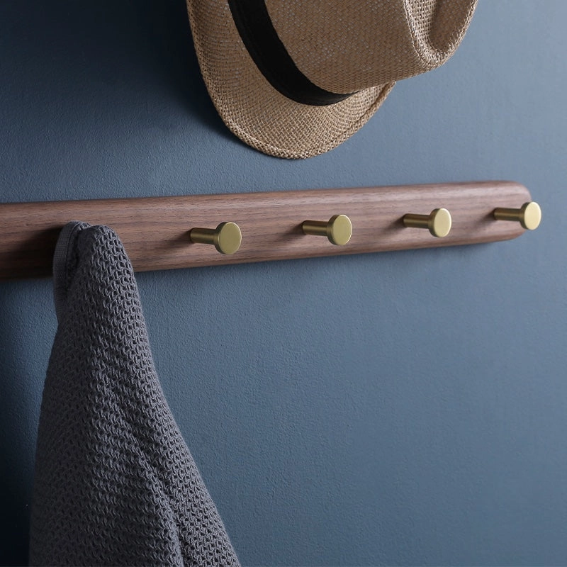 Walnut Coat Rack with Brass Hooks