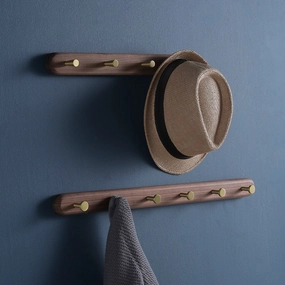 Walnut Coat Rack with Brass Hooksnordic style wall decor
