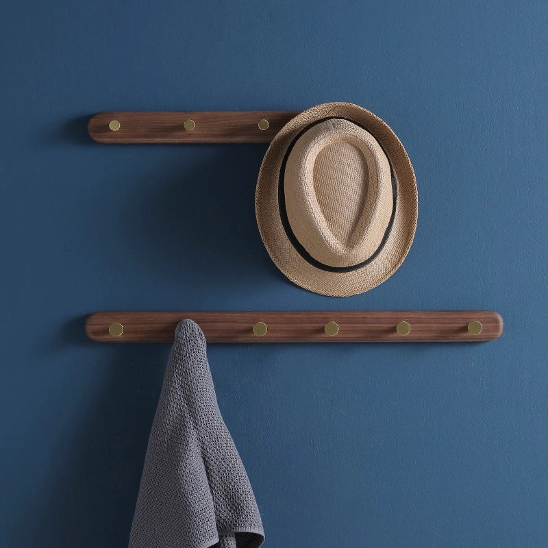 Walnut Coat Rack with Brass Hooks