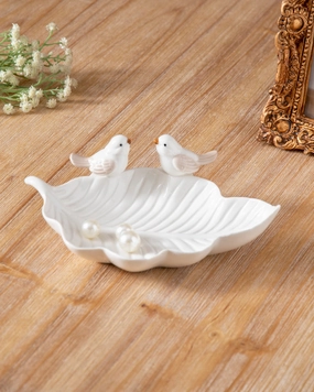 Whispering Birds Leaf Ring Dish - Whitehome decor ,wall decor 