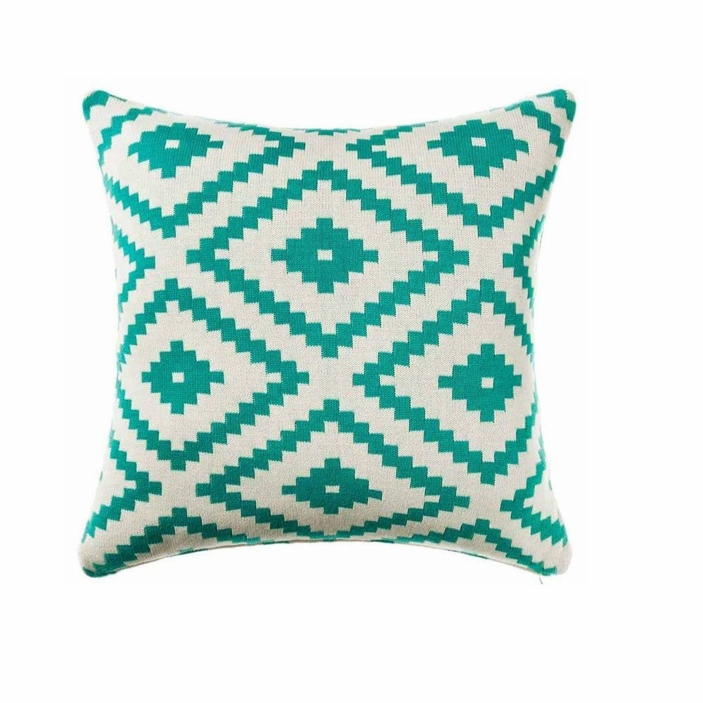 White & Turquoise Mexicola Throw Cushion